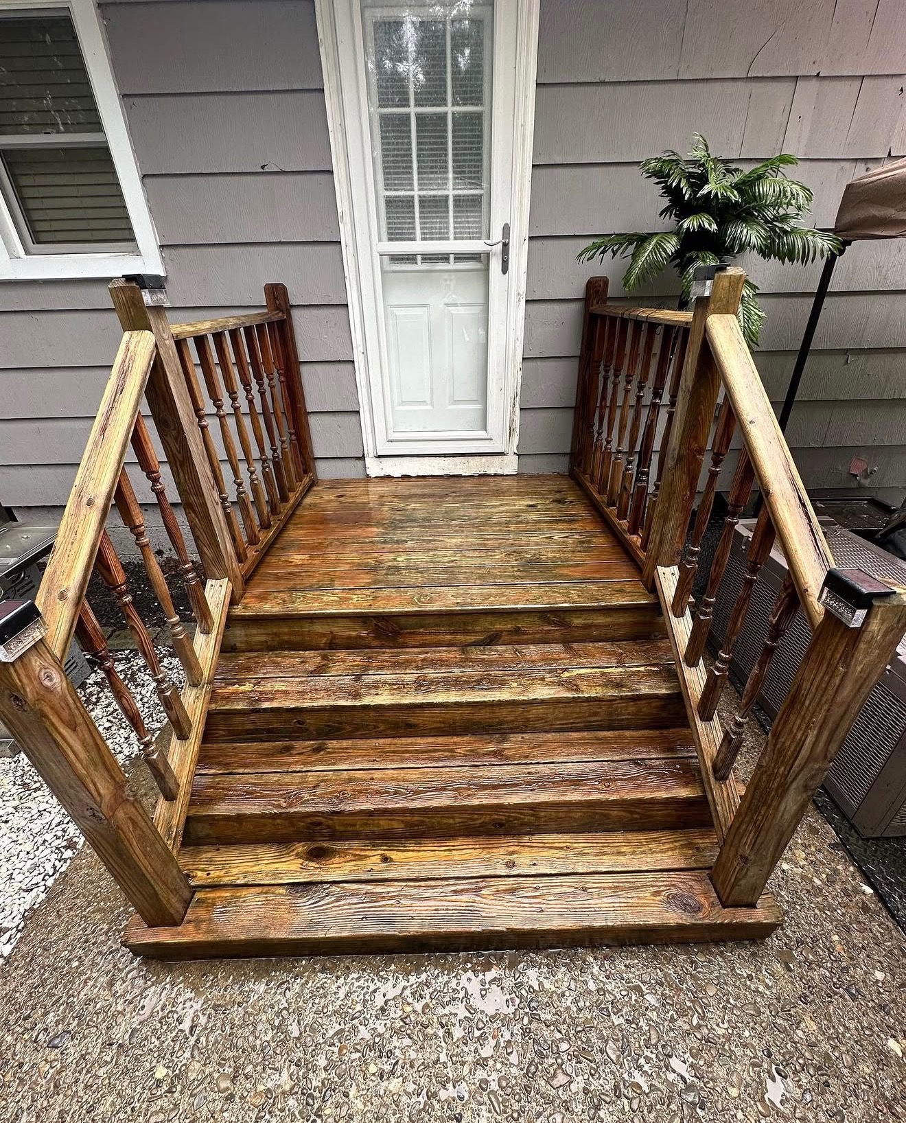 Clean wood deck after power washing