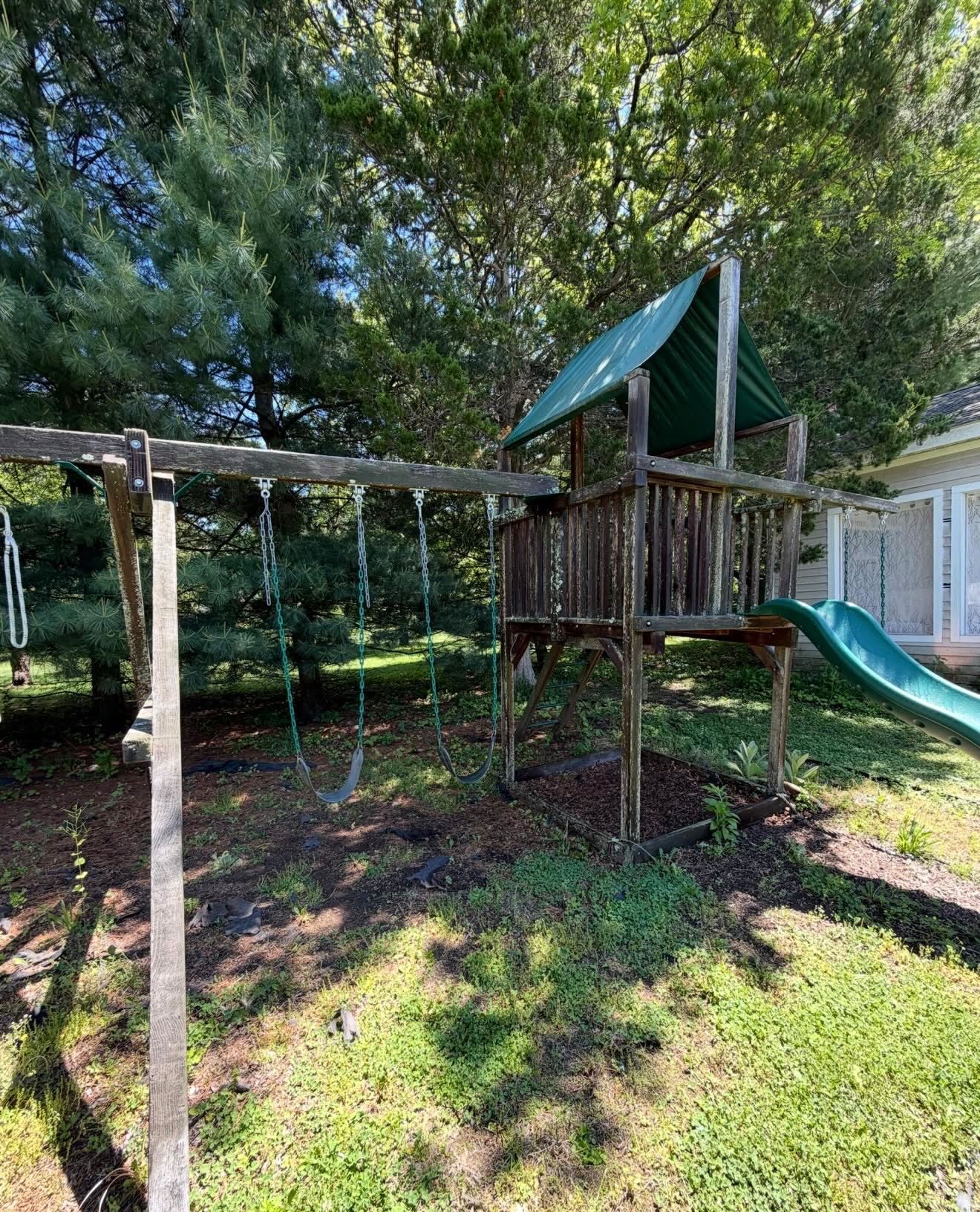 Wooden playset before cleaning
